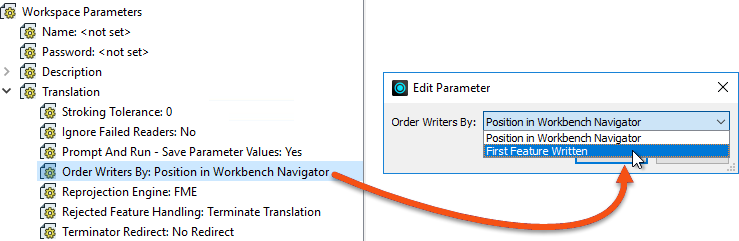 Changing workspace parameter Order Writers By